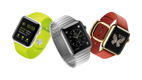 Apple Watch findes i tre modeller: (fra venstre) Apple Watch Sport, Apple Watch og Apple Watch Edition.