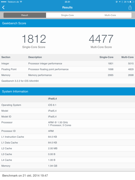 Med en multi-core score i Geekbench 3 på hele 4.477 point er iPad Air 2 det kraftigste nettbrettet vi noensinne har testet.