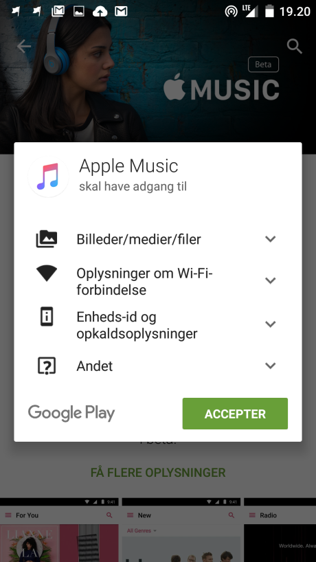 Screenshot fra Apple Music