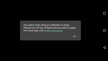 "Du ser ud til at anvende antiblokering eller proxy. Deaktiver disse tjenester, og prøv igen.For hjælp besøg netflix.com/proxy”, står der på skærmen, når Netflix blokerer VPN-brugerne. (Foto: Reddit)