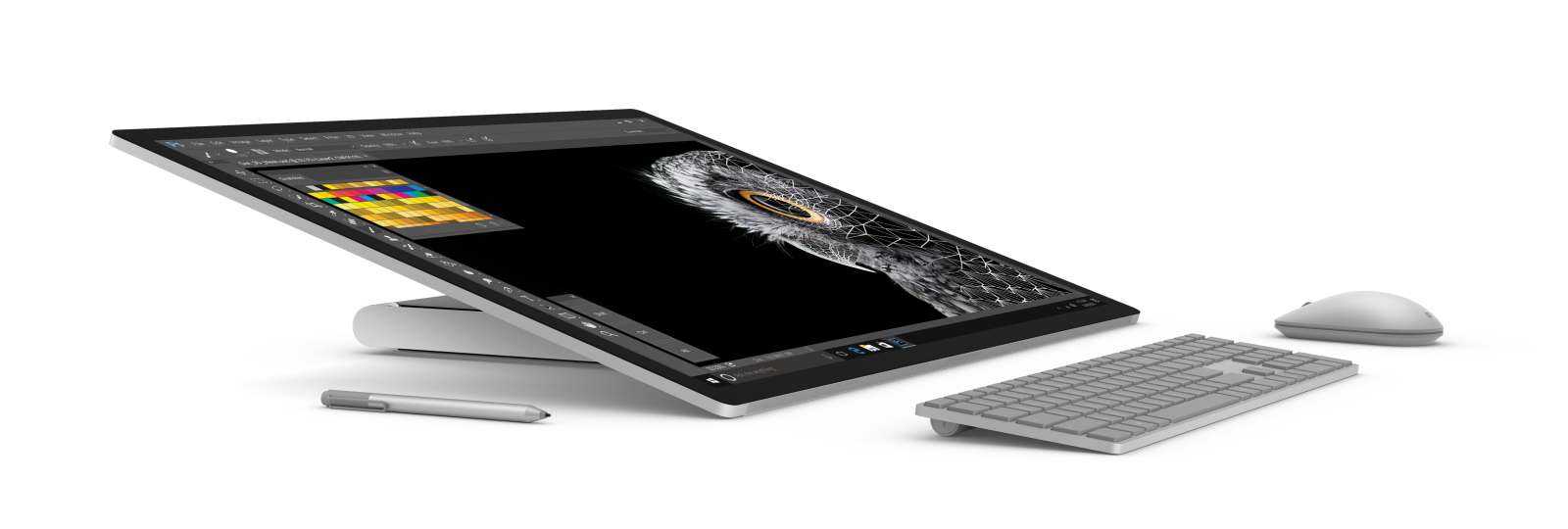 Surface Studio er en Alt-i-en-pc, der med et snuptag kan lægge sned som et tegnebord. Foto: Microsoft