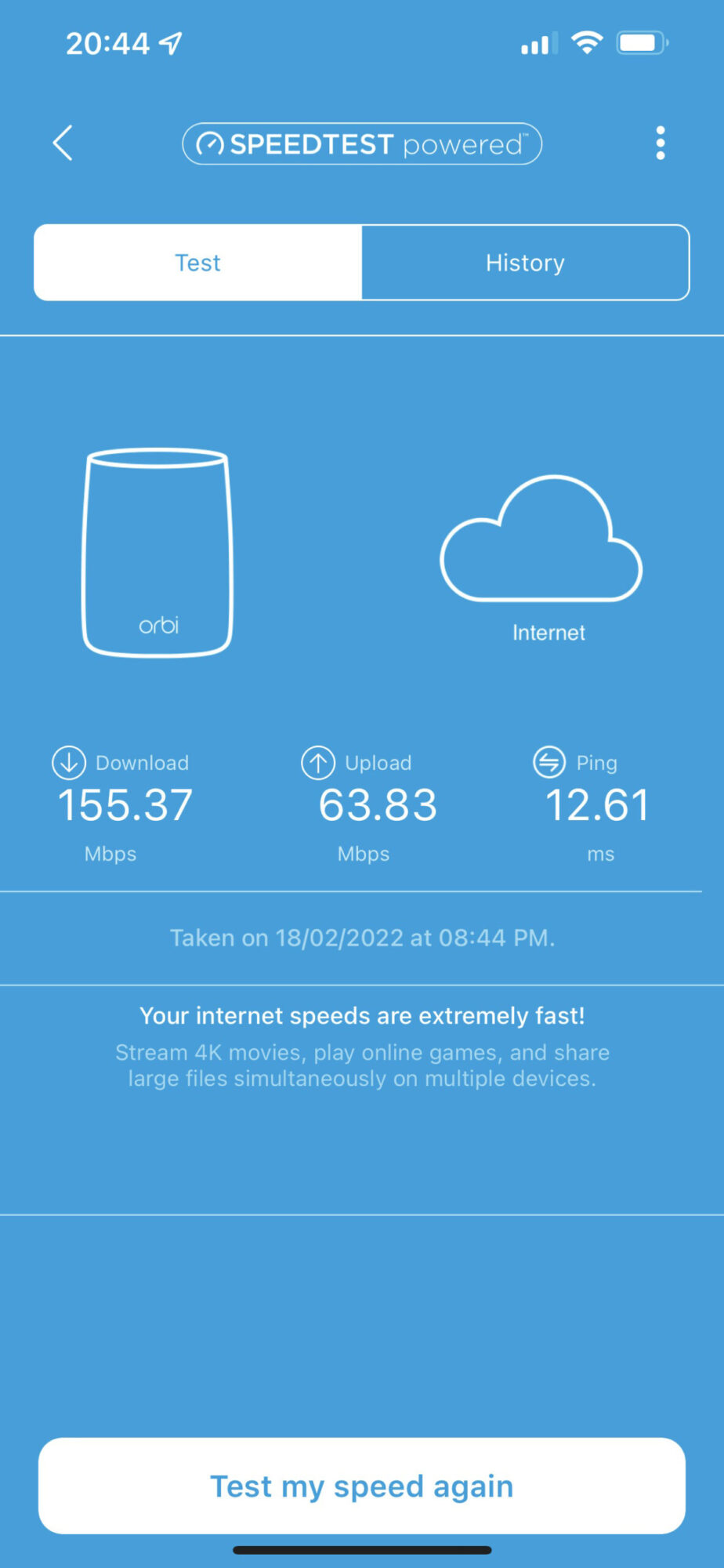 Netgear Orbi NBK752 5G speedtest