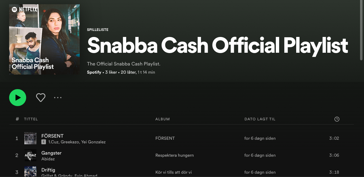 Spotify Netflix Snabba Cash