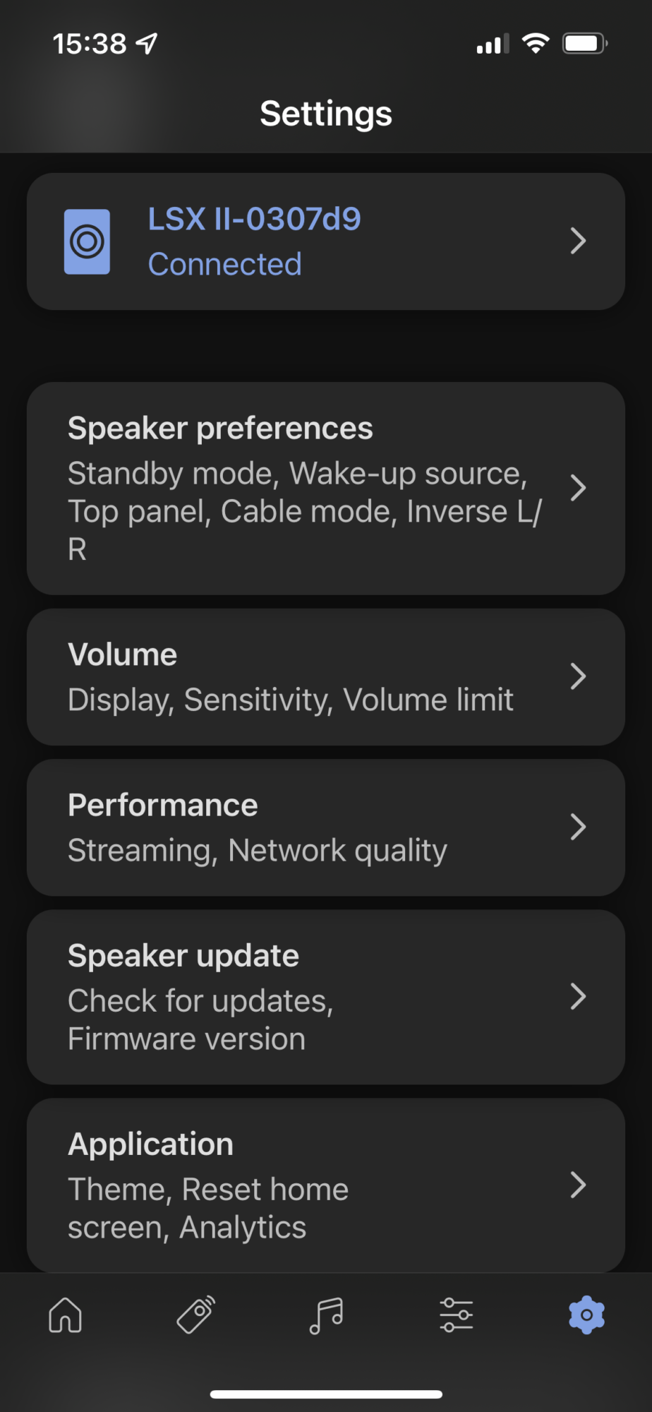 KEF Connect settings