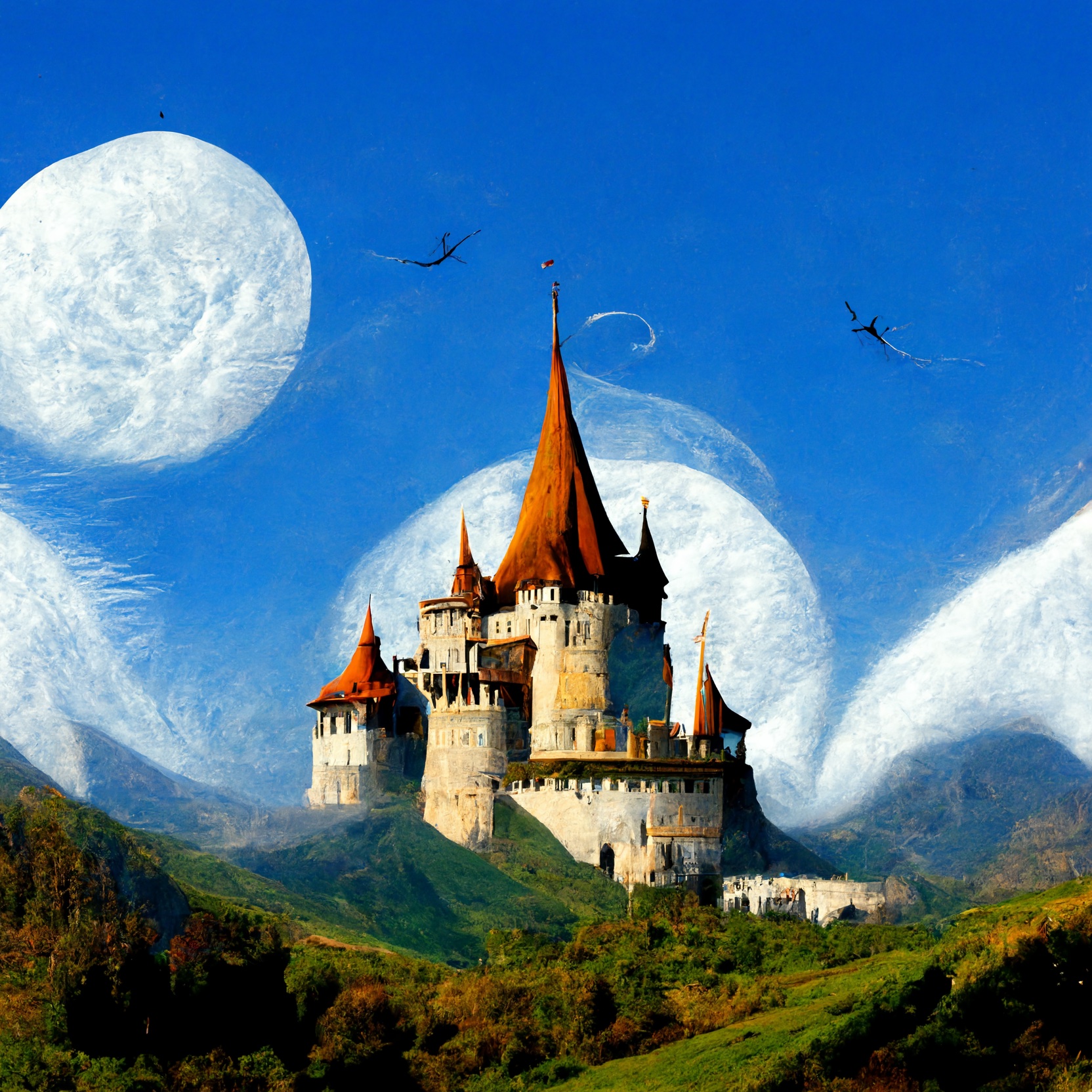 Majestic fantasy castle circled by dragons there are mo 8515c4b9 12f0 439b 9e75 fba8193209f5