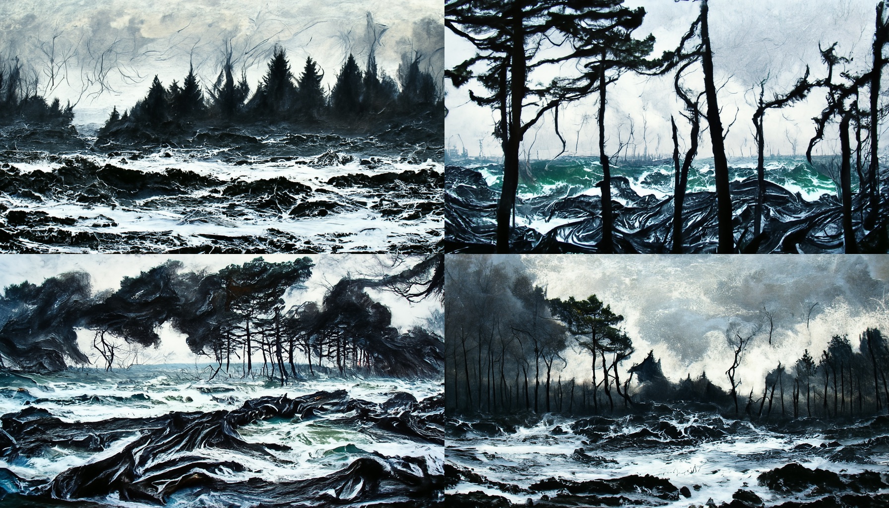 Shape of a dark forest raging sea in the foreground 13568ce2 4545 4859 995d 5bf819256702