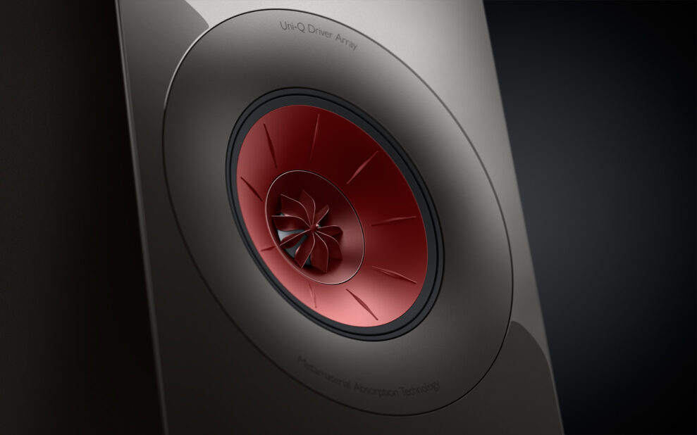 KEF R7 Meta 4 R7 Meta Titanium Grey Special Edition mood shoot UniQ and MAT silkscreen