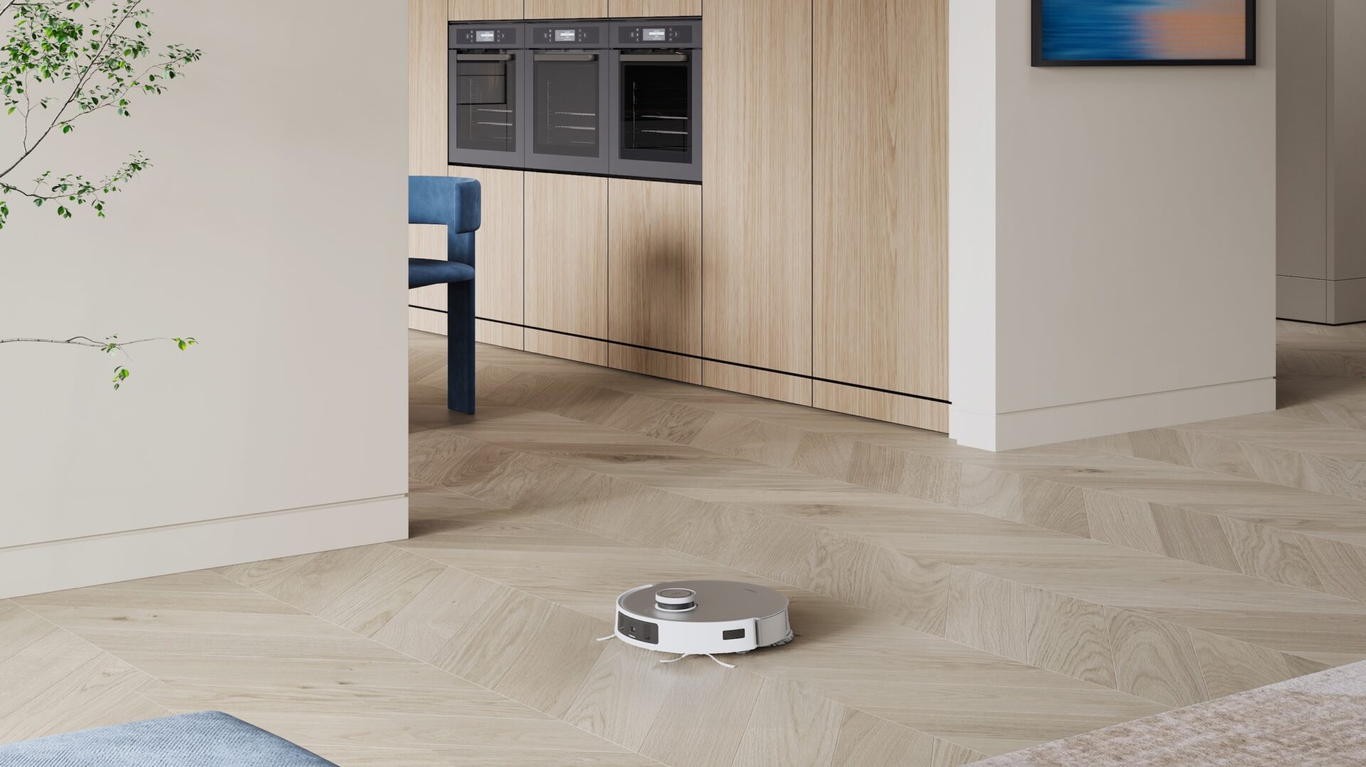 Fuldautomatisk rengøringsrobot vasker moppen med varmt vand