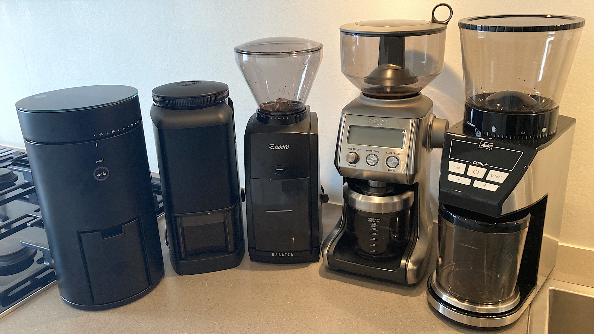 5 kaffekværne 2 testdeltagere gruppebillede
