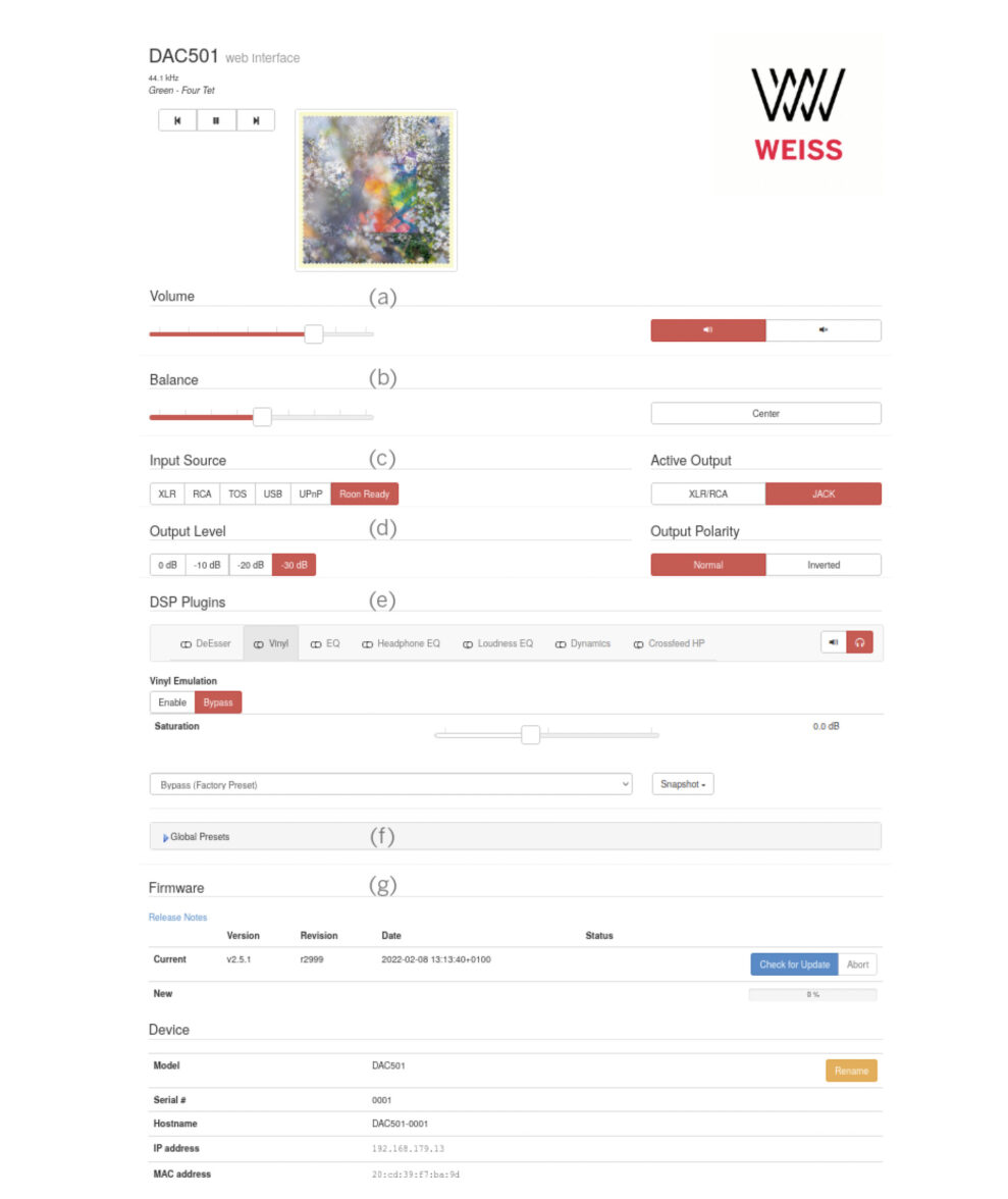 Weiss DAC501 5 Weiss DAC501 web interface