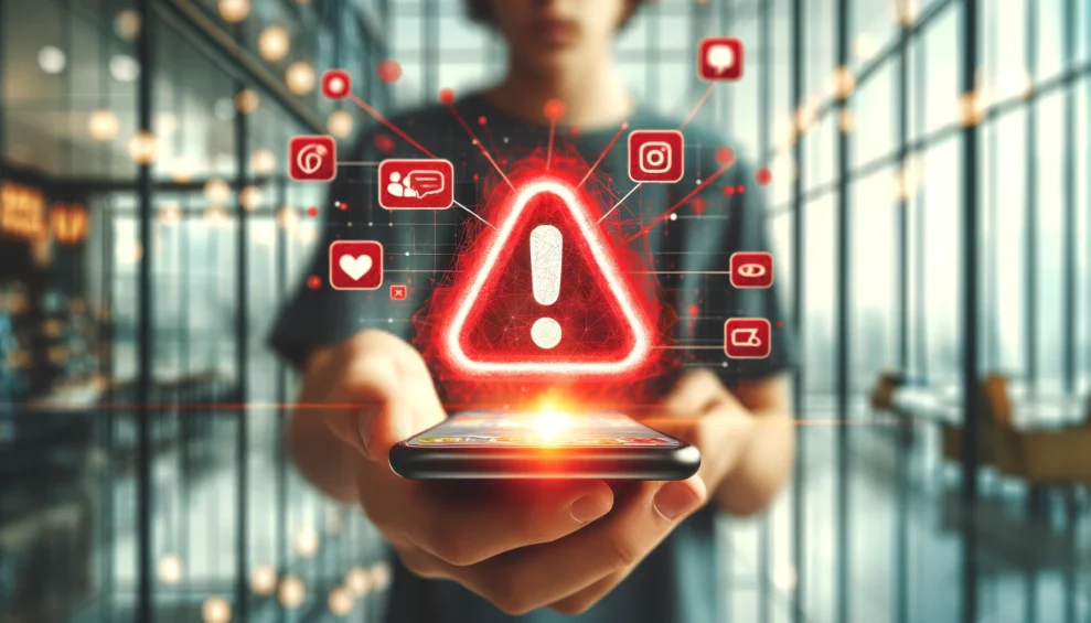 EU forbyder skadelig AI: Det betyder det for dig 2 DALL·E 2025 02 03 13.09.25 A digital illustration of a person holding a mobile phone in a modern blurred background. The person could be a child adult or elderly. Over the ph