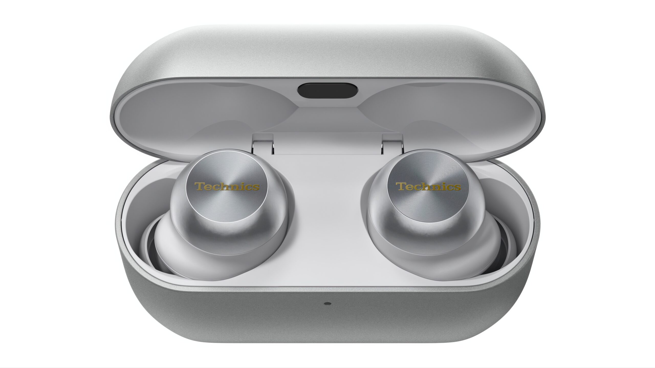 Technics EAH-AZ100 1 Technics EAH-AZ100_Front_Earbuds_In_Case_Open_S_Silver