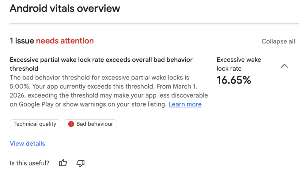 Google Play vil fjerne apps som sluger batteriet 2 Android vitals overview