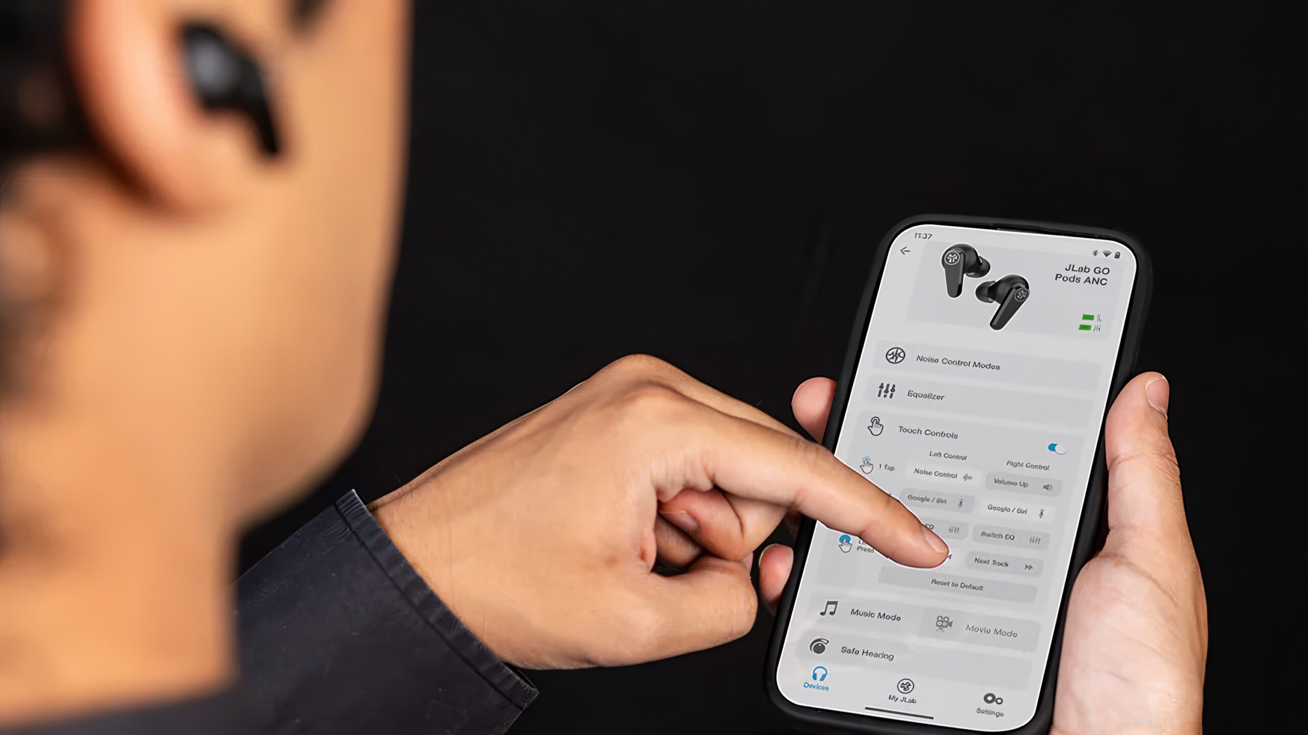 JLab GO Pods ANC 2 JLab-Go-Pods-Lifestyle-Studio-Black-1000-JLabApp-1-v2