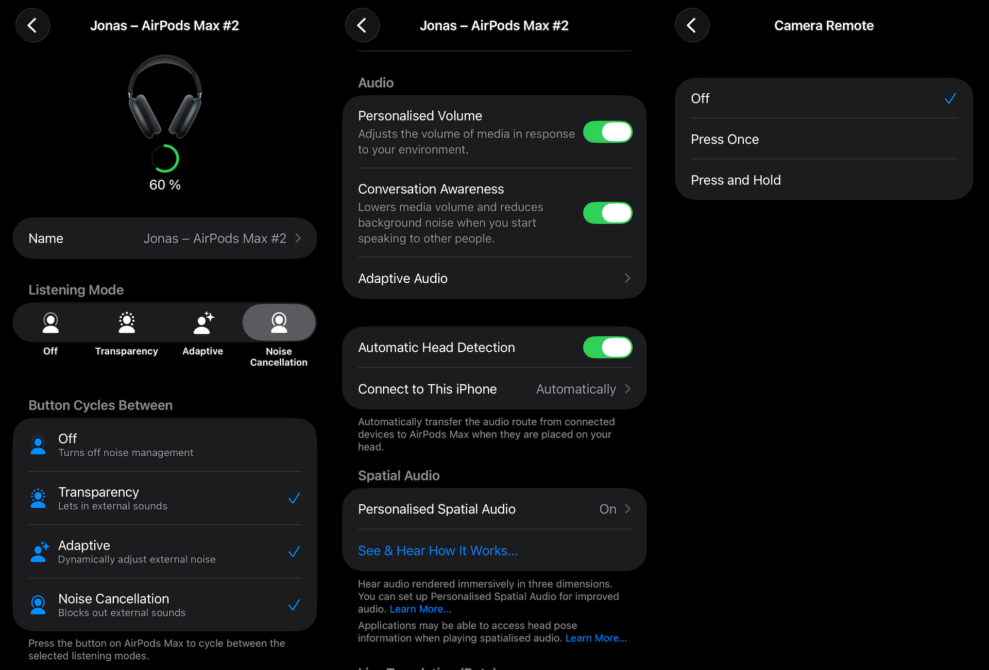 Airpods Max 2 settings