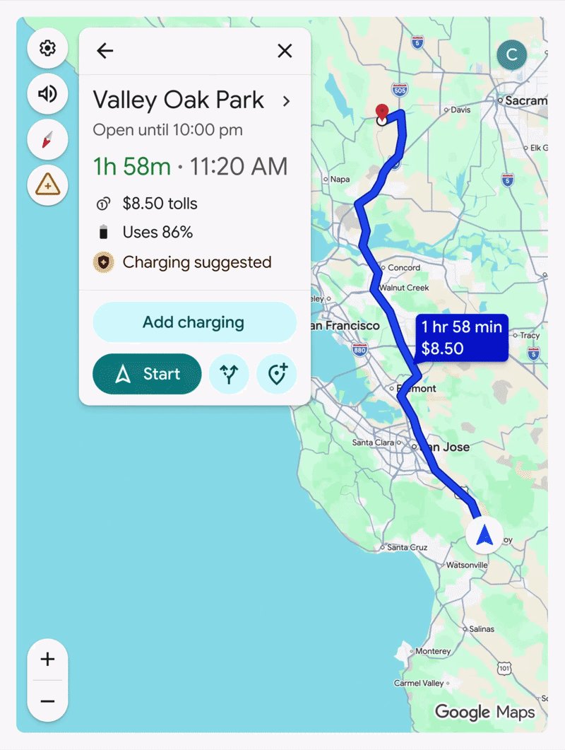 Android Auto EV route